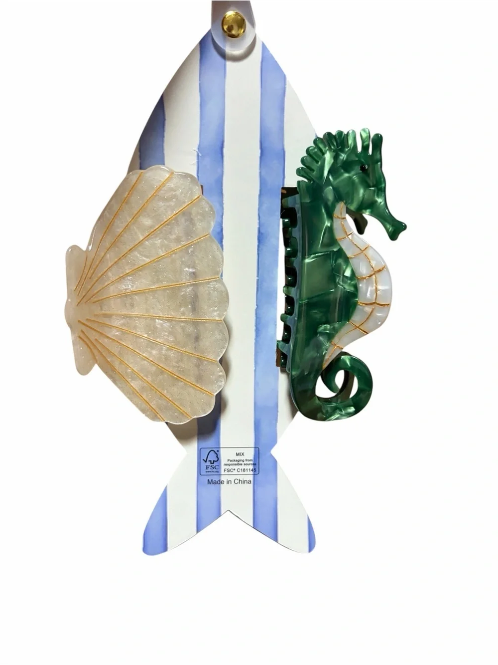 Piper Green Seahorse & Pearlescent Shell Decorative Hair Clips
